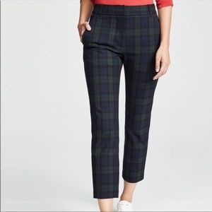 Velvet navy and green plaid straight leg trouser